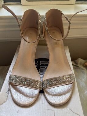 De Blossom Collection Champagne Glitter Rhinestone Ankle-Strap Heels